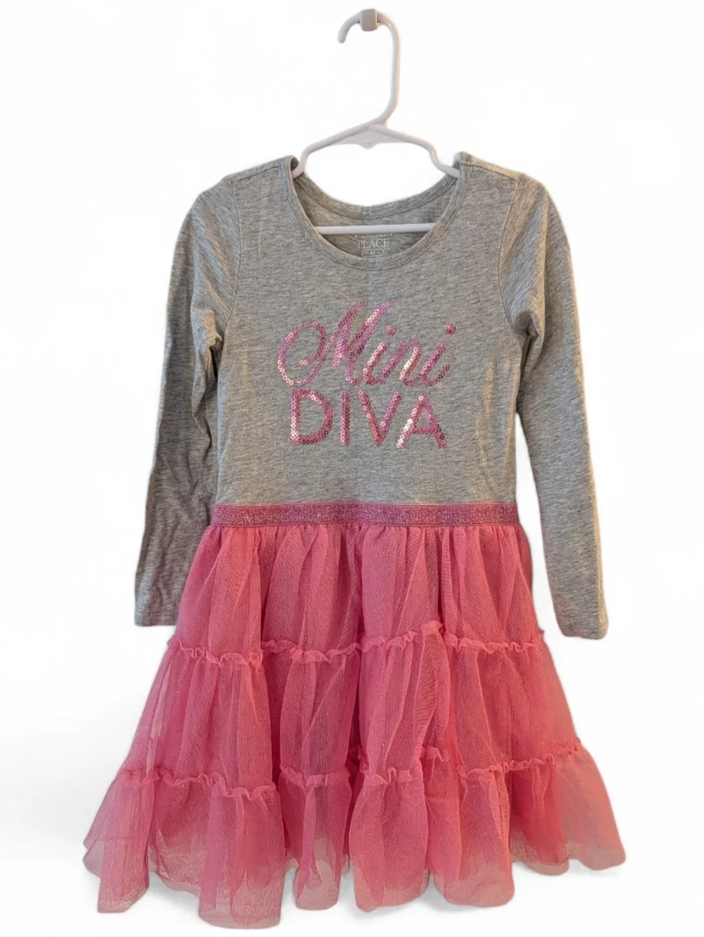 The Children's Place Girls Grey Top with Pink Tulle 'Mini Diva' Dress Size 5T